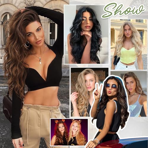 Halo Hair Extensions Real Human Hair Invisible Wire Extensions with Transparent Fish Line Wavy Curly Halo Clip in Human Hairpieces Golden Brown & Bleach Blonde 16 Inch