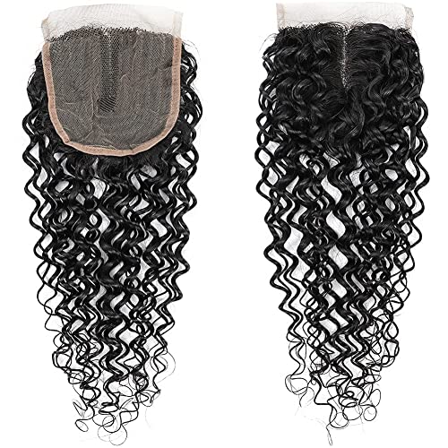 Jerry Curly Wave 5Bundles(50g/bundle) with 4x4 Lace Closure Brazilian Human Hair Bundles with Free Part Closure Kinky Curly Human Hair Bundles with Lace Closure(14/14/14/14/14+14"Closure)