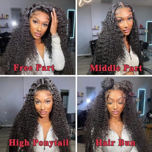 13x4 Deep Wave Lace Front Wigs Human Hair 200% Density Deep Wave Frontal Wigs Human Hair HD Lace 20 Inch Curly Wigs for Black Women Pre Plucked with Baby Hair Curly Lace Front Wig Human Hair