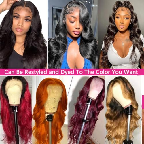 250% Density 13x6 HD Body Wave Lace Front Wigs Human Hair Pre Plucked HD Lace Frontal Wig 13x6 Glueless Full Lace Frontal Wigs Human Hair For Women Natural Black