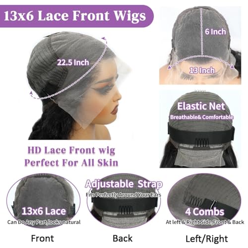 13x6 Lace Front Wigs Human Hair 200 Density Body Wave HD Lace Front Wigs Human Hair Pre Plucked Natural Color Glueless Wigs for Women 20 Inch