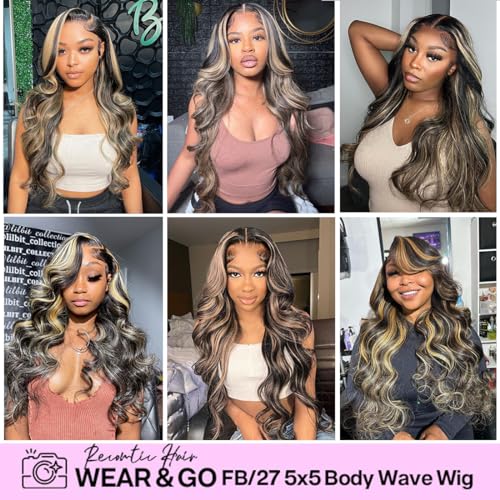 Highlight Glueless Wigs Human Hair Pre Plucked Pre Cut 5x5 HD Lace Closure Wigs Honey Blonde Body Wave Lace Front Wigs Human Hair Wear and Go for Women 180% Density 24Inch