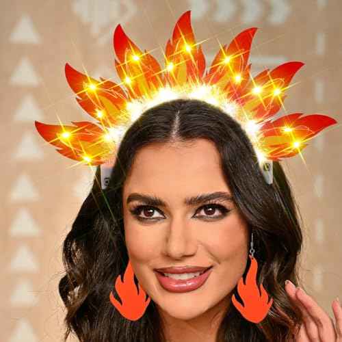 Sixexey Light Up Headbands Flame Headband Set LED Fire Headpiece Sun Flame Hair Accessories for Women