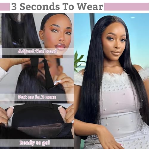 30 Inch Wear and Go Glueless Wigs Human Hair Pre Plucked Pre Cut 7x5 Hd Lace Front Wigs Human Hair for Women No Glue Closure Ready to Wear Straight Wigs 220% Density Natural Black for women