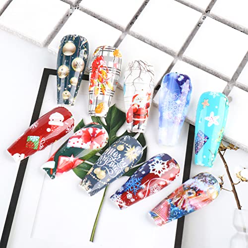Onsdag Holographic Nail Foil Transfer Stickers Decals, Winter Christmas Polish Sheets Sky Starry Paper Foils Snowflake Nails Supplies for Glue Women Manicure Film Decorations
