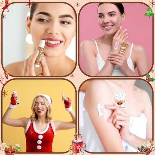 Demissle 72 Pcs Christmas Hot Cocoa Party Favors Hand Cream and Lip Balm Gifts Bulk Xmas Party Stuffers Christmas Stocking Favors Xmas Red Green Hot Cocoa Gifts Set for Baby Shower Guests