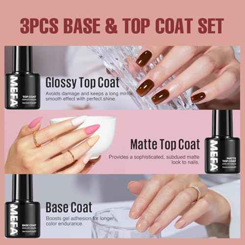 MEFA 35 Pcs Gel Nail Polish Set, 32 Colors All Seasons Collection Gel Nail Polish Kit with Base Coat No Wipe Glossy/Matte Top Coat Blue Red Pink Nail Art Manicure DIY Salon Home Gifts for Women Girls