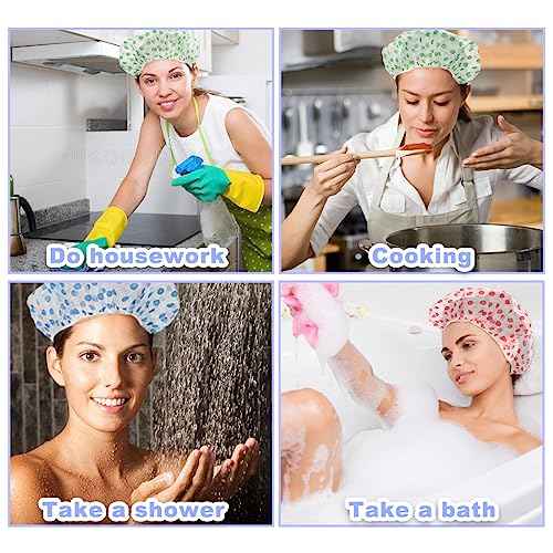 18Pcs Plastic Shower Caps for Women Reusable Waterproof Bath Caps Bathing Hair Cap Shower Caps for Shower,Spa,Salon,Housework,Girls,Home,Travel (Pink+Blue+Green)