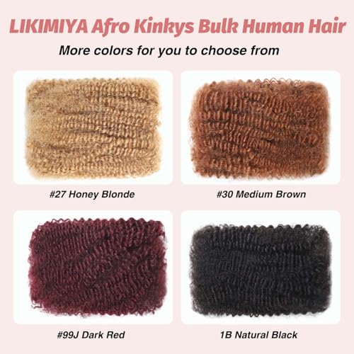 Afro Kinkys Bulk Human Hair for Braid Braiding Mini Twist Locs Dreadlock Extensions Afro Kinky-Curly Human Braiding Hair Bundles For Men Women Kids 14 Inch 4 Bulk 120g 1B Natural Black Easy to Install