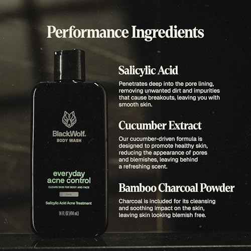 Black Wolf Body Wash & Sonic Scrubber Pro Kit for Men - Vibrating Face & Body Brush with Charcoal Powder Shower Gel, Water Resistant Massage Brush & Salicylic Acid Body Wash, Rich Lather & Deep Clean