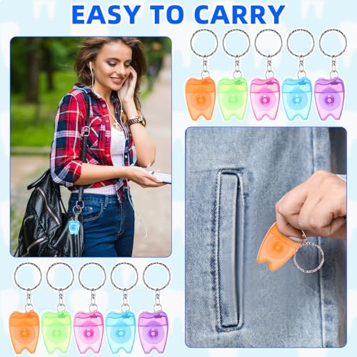 Landical 200 Pcs Dental Floss Keychain Bulk Mini Tooth Portable Floss Cleaning for Travel Homeless 15 M /16.4 Yard (Multicolor)