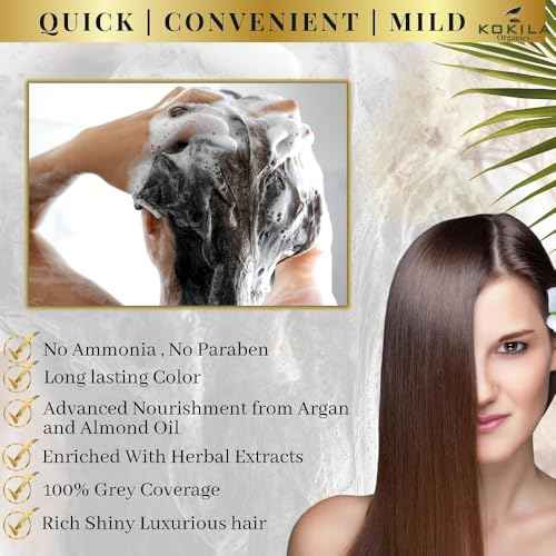 Kokila NO PPD Shampoo Hair Colour - Dark Brown 400ml for Women and Men | Natural Extracts | Colours Hair in 10 Minutes | Ammonia Free, Paraben Free - 10 Pair Free Gloves