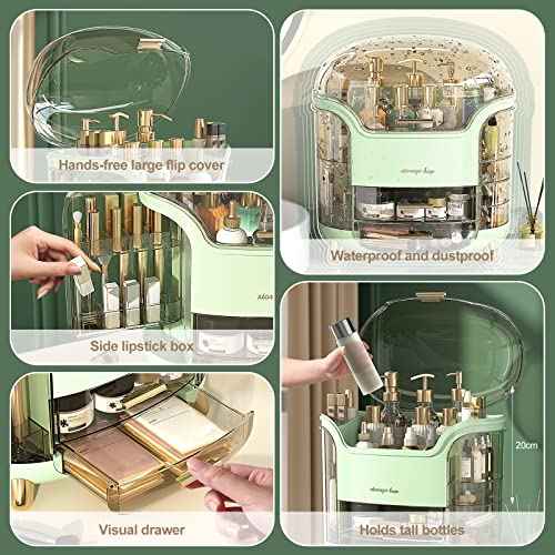 Ergocar Portable Light Luxury Series Multi-Function Make Up Case Dustproof Cosmetic Storage, Skin Care Products Jewelry Organizer Lipstick Box - White