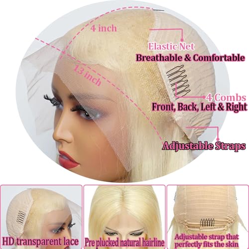 13x4 Body Wave 613 Lace Front Wig Human Hair 180% Density Blonde Lace Front Wigs Human Hair 613 Blonde Wig with Baby Hair Pre Plucked 613 HD Lace Frontal Glueless Wigs 24 Inch