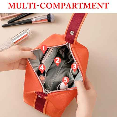 Travel Makeup Bag, Waterproof Canvas Cosmetic Bag Make Up Organizer Case for Women, Large Toiletry Bag Skincare Pouch for Toiletries Accessories Brushes