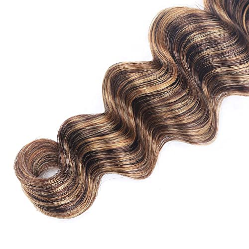 P427 Highlight Blonde Bundles Human Hair Brown Deep Wave 3 Bundles 16 16 16 Inch Unprocessed Brazilian Virgin Remy Honey Blonde Deep Wave Bundle Human Hair Extensions