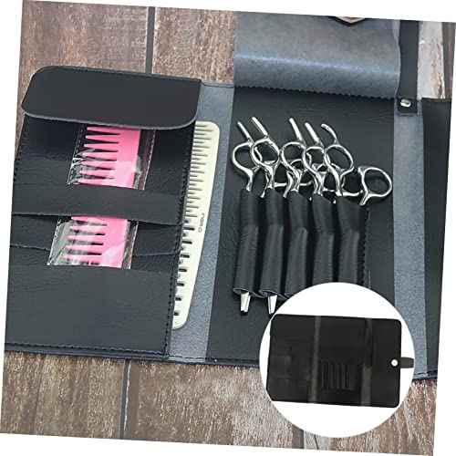 Angoily Shear Holder, 2PCS Roll up Hairdressing Scissors Barber Bag Tool Pouch Toolbox Leather Kit Hair Scissor Container Beauty, Black Barber Kit Shear Case, 26x14.5cm