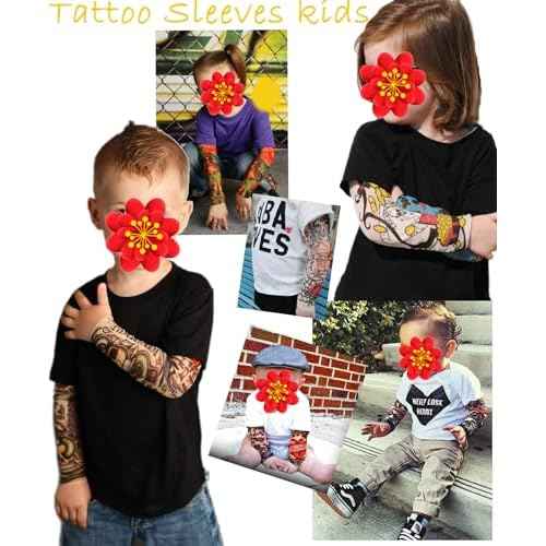 Kid Fake Tattoo Arm Sleeves Bulk, 8 PCS Boy Girl Temporary Sunscreen Tattoo Sleeve for Small Big Kids Children
