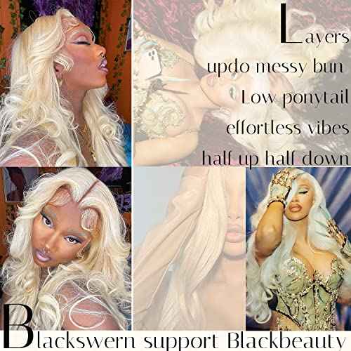 BlackSwern 613 Lace Front Wigs, Blonde Glueless Synthetic Lace Front Wigs Pre Plucked, Body Wave Long Lace Wigs for Black Women #613