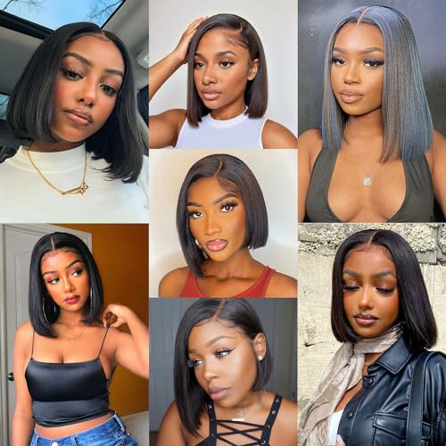 Bob Wig Wear and Go Glueless Wigs Brazilian Virgin Bob Wig Human Hair with Baby Hair 180 Density 13x4 Lace Front Wigs Human Hair Pre Plucked Glueless Wig 16 inch Natural Color