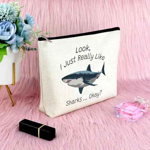 Shark Lover Gift for Women Makeup Bag Shark Themed Gift Animal Lover Gift for Shark Lover Cosmetic Bag Inspirational Gift for Sister Friends Friendship Birthday Graduation Gift Travel Cosmetic Pouch