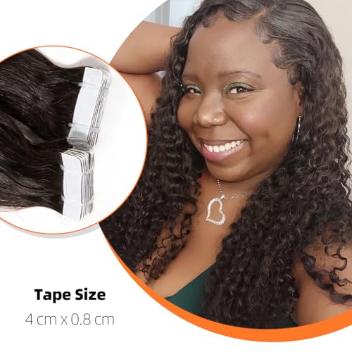 Clytie Raw Curly Tape in Hair Extensions Real Human Hair, One Donor Tight Curly Human Tape ins Hair Extensions 20 PCS 18IN Salon Bleachable Deep Curly 50g Invisible Taping for Thin Hair Light Weight
