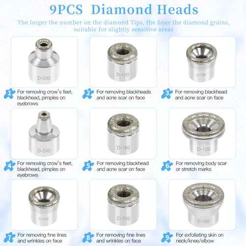 Beauty Star Upgraded Cordless Diamond Micro-dermabrasion Machine, Portable Crystal Tips Tool for Facial Skin Care, Face Pore Vacuum Glow Devices Kit, Home Use Microderm Equipment