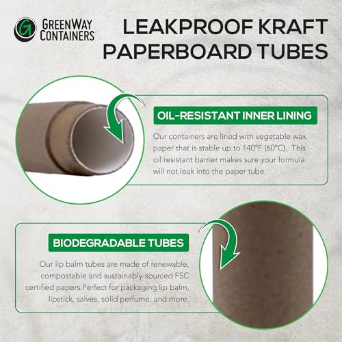 GreenWay 0.3oz / 8.5g Kraft Paperboard Lip Balm Tubes with Lids - 100 Pack Lip Gloss Tubes Refillable DIY Cosmetic Containers - Lip Balm Containers Chapstick Tubes Empty Holder Tubes - Brown