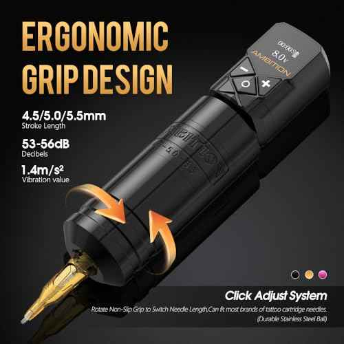 Ambition Torped 36mm Rotary Tattoo Pen Machine Kit, 5.5mm Stroke Brushless Motor Tattoo Gun with 1pc 2400mAh Kuark Battery Wireless Tattoo Power Supply Kit for Professional Tattoo Artists(Black)
