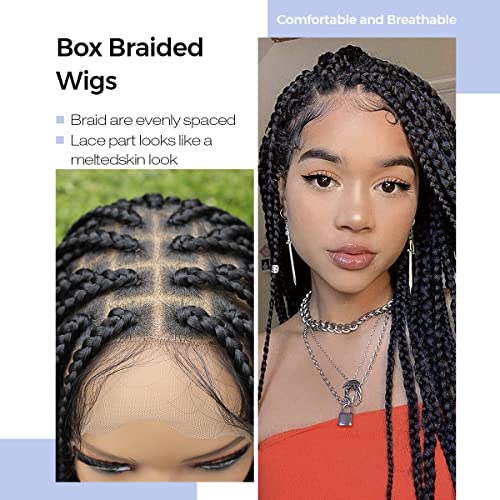 KRALER 36 inch Braided Wigs for Black Women, Knotless Box Braid Wig Full Double Lace Square Based Micro Box Braids Wig Pre Plucked with Baby Hair