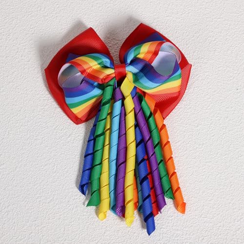 4.7" Rainbow Hair Bow Clips,Big Tassel Korker Cheer Bow Alligator Barrettes Hair Pins for Girls Women, Ideal for Pride Month Parade, Wedding Party, Summer Holiday Accessories Gift