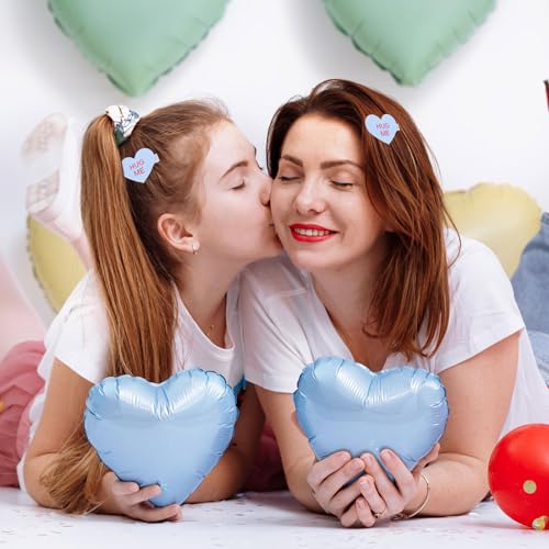 Whaline 6Pcs Valentine's Day Heart Hair Clips Sweet Conversation Heart Hair Barrettes Pink Blue Yellow Candy Heart Alligator Hairgrips Hair Accessories for Birthday Wedding Party