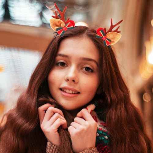 BARTOSI Christmas Hair Clip Reindeer Antlers Hair Clips Xmas Bow Hairpin Christmas Hair Accessories for Women and Girls (Pack of 2)