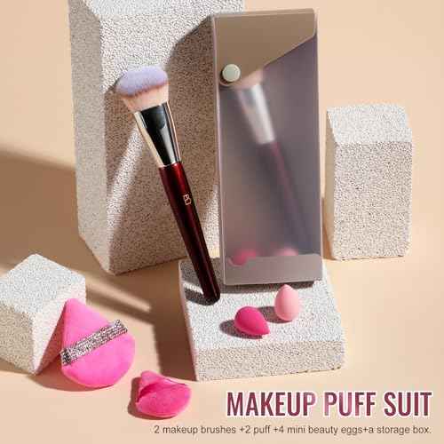 BS-MALL Foundation Makeup Brush & Powder Brush ? Professional and Durable 8-piece Set with 4 Mini Makeup Sponge 2 Triangle Powder Puff, Comes with Storage Barrel (withTravel Case)
