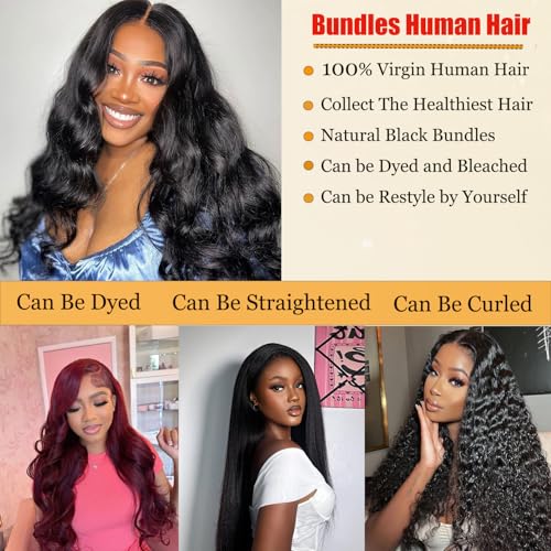 Human Hair Bundles Raw Body Wave Single 1 Bundles Deals 100% Unprocessed Virgin Human Hair 12A Quick Weave Real Human Hair Extensions Natural Black 28 Inch