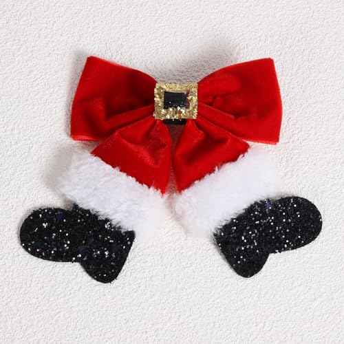 Red Velvet Ribbon Hair Bows 2pc Glitter Sparkly Christmas Santa Claus Decor Hair Clip Barrettes Alligator Hairpins Holiday Party Dress Decor Accessory for Girls Women Xmas Gift