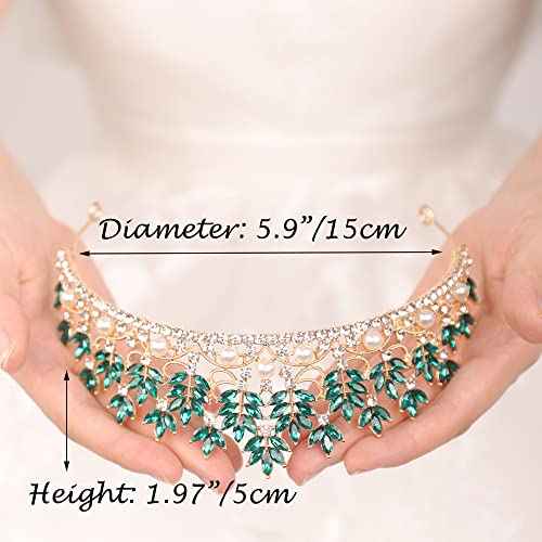 JWICOS Gold Crystal Pearl Tiara Crown for Women Princess Rhinestone Crown Headband for Girls Bridal Wedding Hair Accessories for Brides and Bridesmaid