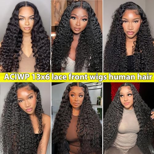 Deep Wave Lace Front Wigs Human Hair 13x6 Lace Front Wigs Human Hair Deep Curly lace Frontal Wigs for Black Women Pre Plucked with Natural Color 20 Inch