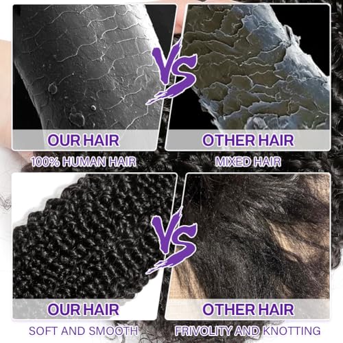 Kinky Curly Bundles Human Hair 10 12 14 Inch 3 Bundles Human Hair 300g 100% Unprocessed Brazilian Virgin Raw Hair Extensions Natural Black Weave Real Human Hair Bundles for Women