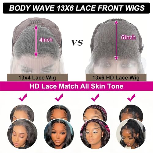 26 Inch Body Wave Lace Front Wigs Human Hair 13x6 Lace Frontal Wigs for Black Women 180% Density HD Transparent Lace Wigs for Women Pre Plucked Gluless Wigs Human Hair HD Lace Front Wigs Human Hair