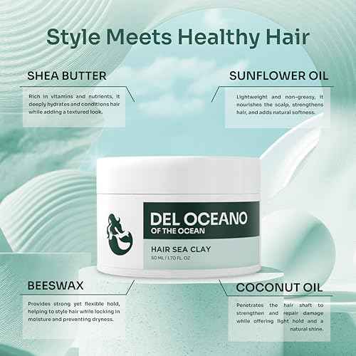 Del Oc?ano Hair Styling Sea Clay - Strong Hold, Matte Finish, Nourishing Formula Hair Clay for Men, Ideal for Hairstyling Medium, Messy, Fine Thinning Hair Styles, 2.7 oz