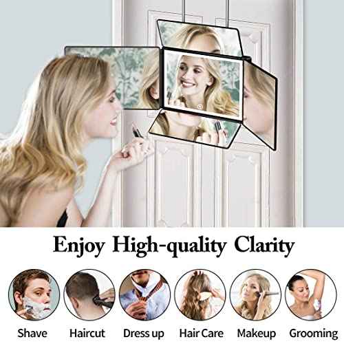 UHdod 5 Way Mirror for Hair Cutting with LED Light, 360¡Æ Barber Mirrors with Adjustable Height Brackets, Makeup Mirror for Self Cut, Shaving, Grooming, Good Gifts for Men Women