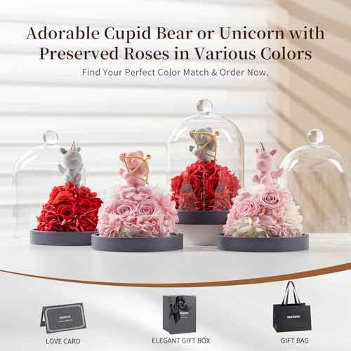 SEEROSE Preserved Rose with Cupid Bear in Glass Dome, Eternal Real Rose Romantic Gift for Her, Women, Mom, Wife, Girlfriend, Valentine¡¯s Day, Mother¡¯s Day, Christmas, Birthday (Cupid Bear, Red)