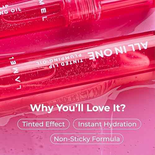 Lamel All-in-One Lip Oil - Lightweight, No-Sticky, Tinted, Plumping, Hydrating Lip Gloss - Lip Balm for Day & Night Use, Long-Lasting Lip Stain, Lip Glow Oil, Lip Plumper Tint - Pink Sparkle ¢à402