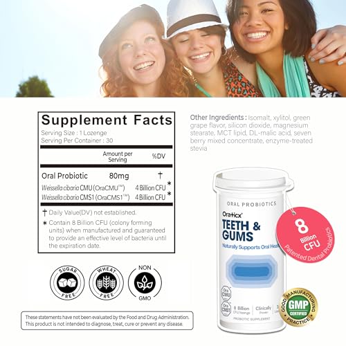 OraTicx Teeth & Gums Oral Probiotics, 8 Billion CFU - Naturally Supports Oral Health, Fresh Breath, and Immunity, Dental Probiotic Supplement, Grape Flavor 30 Lozenges 4-Pack