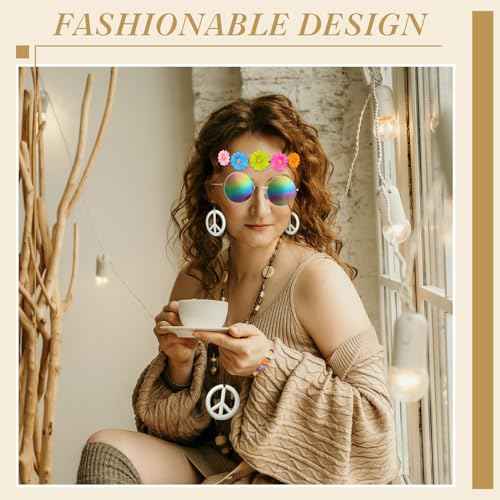 Batiyeer 6 Pcs Hippie Costume Accessories Set, Boho Peace Sign Daisy Flower 60s 70s Party Favors Decor for Groovy Party Women(Sliver)