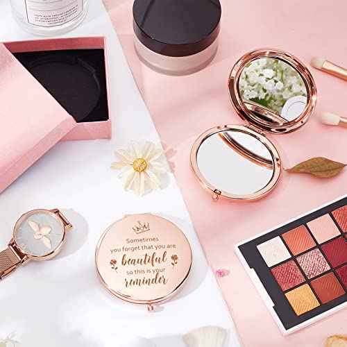 ORIGACH Birthday Compact Pocket Mirror with Gift Box - Personalized Graduation Gift for Sister, Friend - Rose Gold
