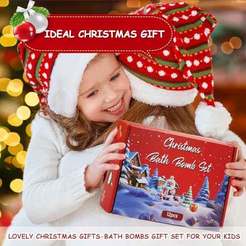 Christmas Bath Bombs for Kids with Surprise Toys Inside - Kids Advent Calendar Bathbombs -12 Pack Safe Fizzy Balls Made with Extracted Essential Oils Bubble Bath Bombs Kids Christmas Gifts