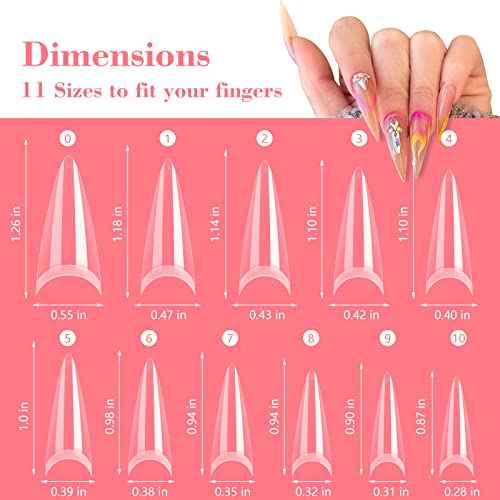 Clear Stiletto Nail Tips, No C Curve Medium Nail Tip for Acrylic Nails Professional, 550PCS Soft Gel Nail Tips Half Cover Stiletto Almond Fake Nails Extension for Salon Home DIY