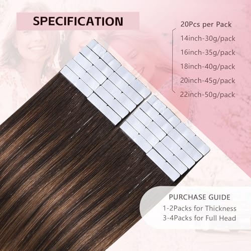 3rd-Generation Pro3.0 Invisible Tape in Hair Extensions Human Hair #2/6/18 Dark Brown to Dirty Blonde 20pcs 40g 18inch Insert Hand-Tied Remy Invisi Edge Tape ins Extensions£¨#2/6/18-18inch£©